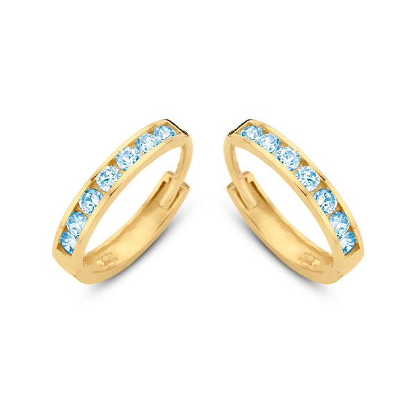Klappcreolen Gold 585 - 14 Zirkonia aqua - Ø 11mm - 1,8mm breit