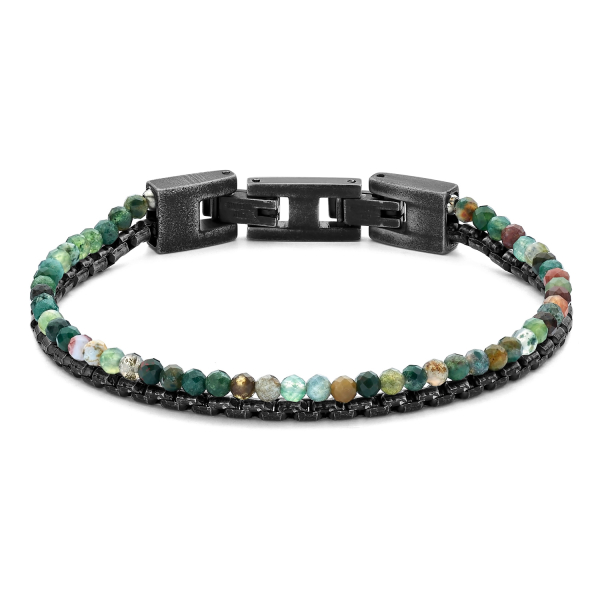 Frank 1967 Armband 2-reihig Edelstahl IPB - Achate und Venezianerkette