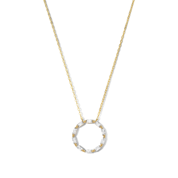 Collier Kreis Silber 925 vergoldet - 10 weiße Zirkonia im Baguetteschliff - Bild 2