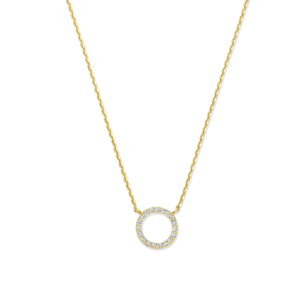 Collier Circle mit Zirkonia Gold 585 - Ankerkette 43cm mit Zwischenösen