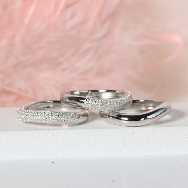 3er Damenring Set Silber 925 rhodiniert - 308 Zirkonia - Geschwungen - Bild 3