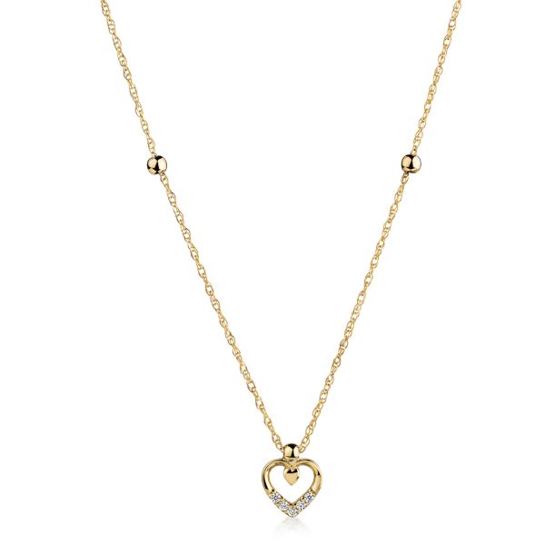 Collier 2 Kugeln und Herz-Anhänger 5 Zirkonia Gold 333 - Doppel-Ankerkette 45cm - Bild 2