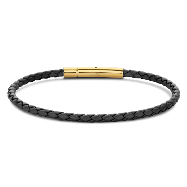 Lovebird Lederarmband Schwarz Edelstahl - Goldfarbene IP-Beschichtung