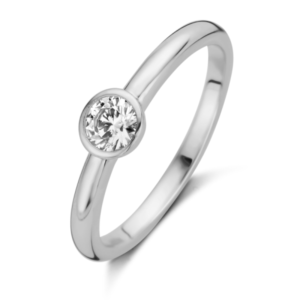 Solitärring Silber 925 rhodiniert - Zirkonia 4mm - Zargenfassung
