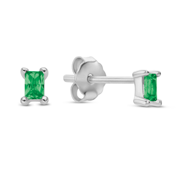 Ohrstecker mit Zirkonia Smaragdgrün Baguetteschliff Silber 925 rhodiniert - 3x2mm