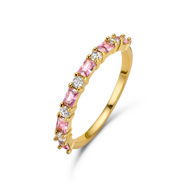Damenring Silber 925 vergoldet - 11 Zirkonia Weiß und Pink