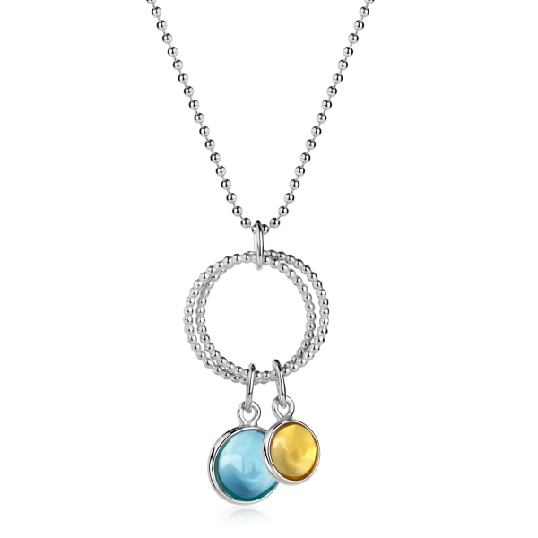 Collier mit Quarz Cabochon Swiss Blue und gelb Silber 925