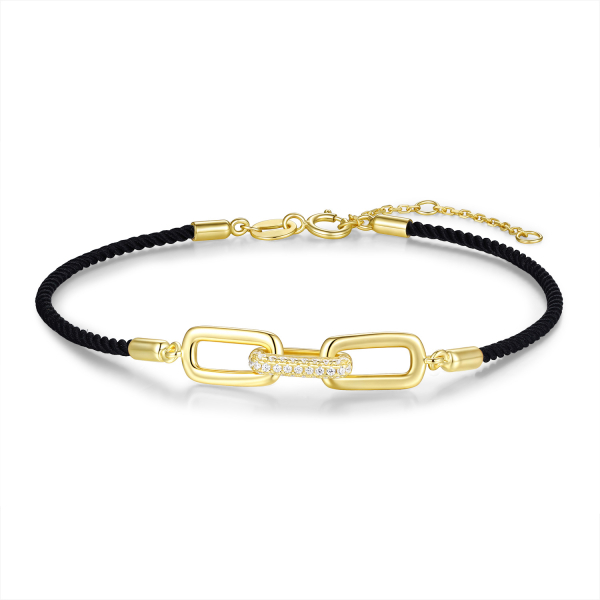 Textilarmband schwarz Silber 925 vergoldet - Silberelemente - Zirkonia