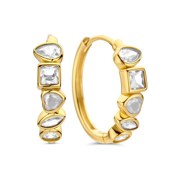Klappcreolen Silber 925 vergoldet - Ø 17mm - 5 Zirkonia