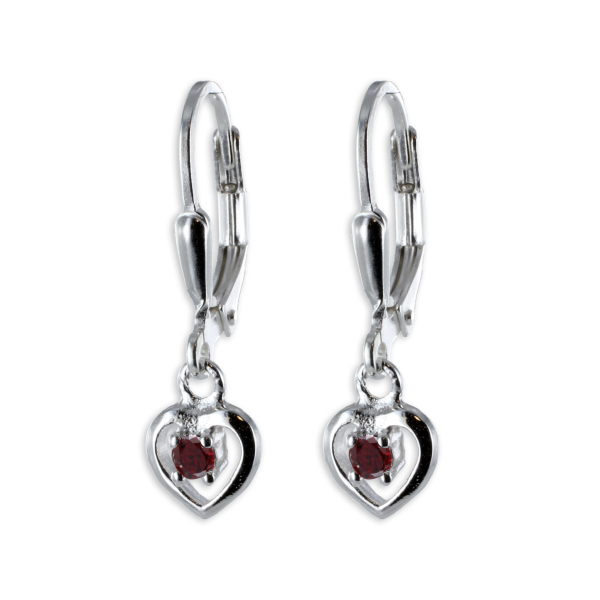 Ohrhänger Herz Silber 925 - Kristallstein Rot