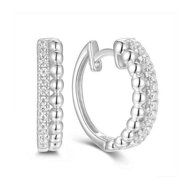 Klappcreolen Silber 925 rhodiniert - Ø 15mm - 28 Zirkonia - Kugeln