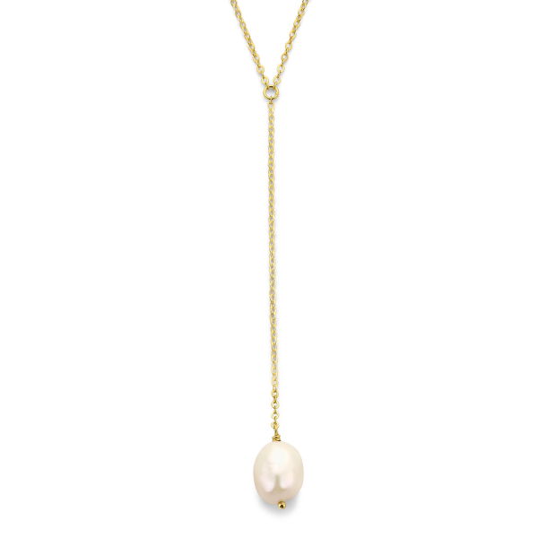 Y-Collier Silber 925 vergoldet - Süßwasser-Zuchtperle 9x10mm