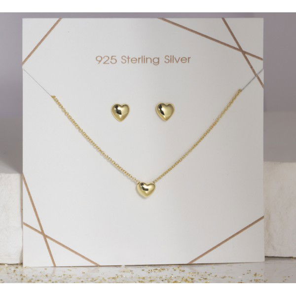 Set Collier & Ohrstecker Herz Silber 925 vergoldet - Anhänger 5,4x4,3mm