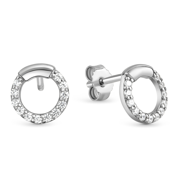 Ohrstecker rund Silber 925 rhodiniert - 24 Zirkonia - Ø 8,5mm