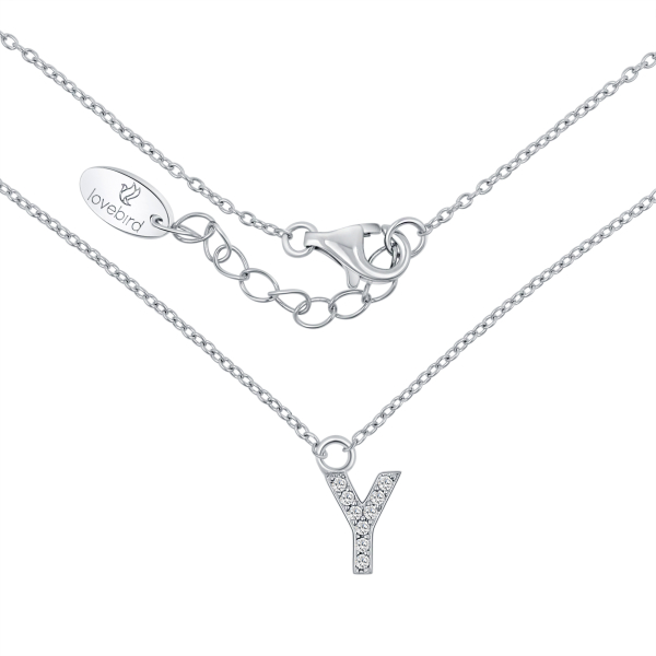 Lovebird Buchstabencollier Y Silber 925 rhodiniert - 9 Zirkonia - Bild 2