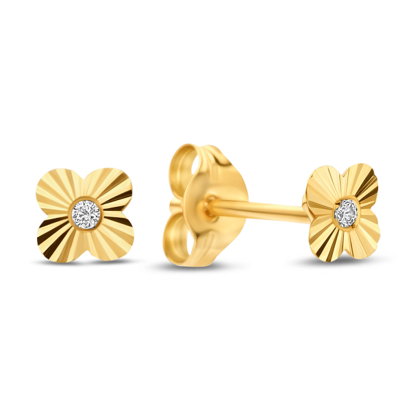Ohrstecker Blume mit Zirkonia Gold 585 - Diamantiert - 3,70mm