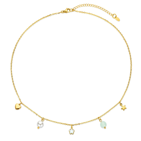 Lovebird Collier mit Aventurin grün und MOP weiß Edelstahl IPG