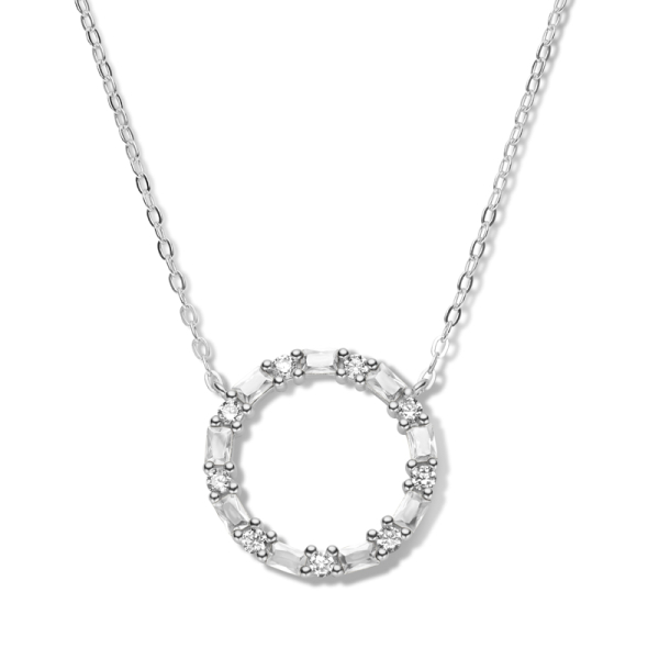 Collier Kreis Silber 925 rhodiniert - 18 weiße Zirkonia