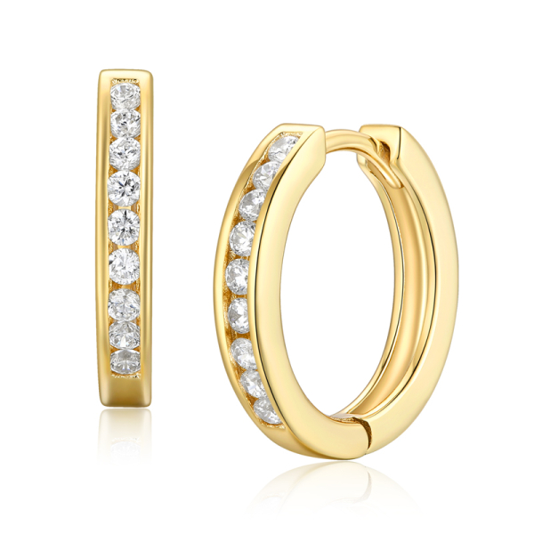 Klappcreolen mit 18 Zirkonia Silber 925 18 Karat vergoldet - 17,5mm x 3mm