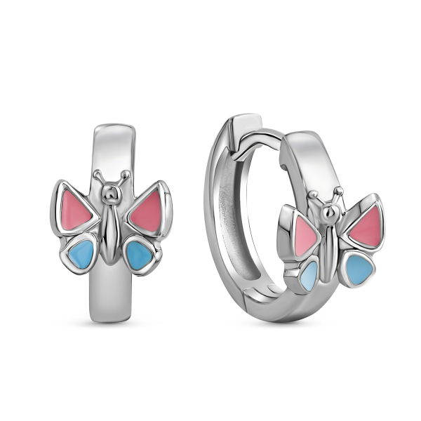 Klappcreolen Schmetterling Silber 925 rhodiniert - Lack - 13mm