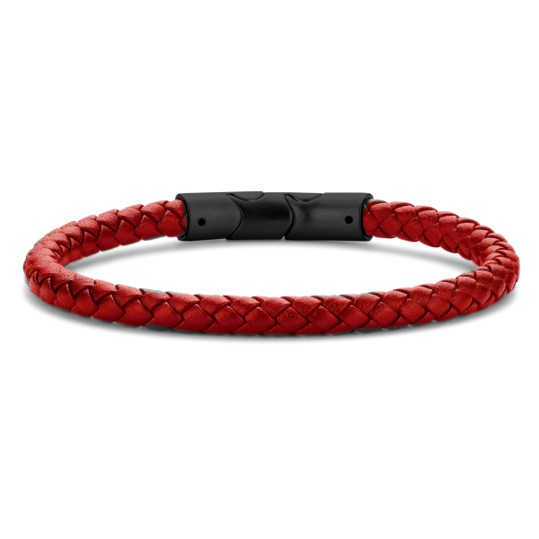 Frank 1967 Armband Echtleder Rot Geflochten Edelstahl IPB - 6mm