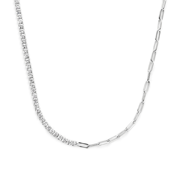 Halskette Halb Tennis Halb Anker Zirkonia Silber 925 rhodiniert - 1,5mm