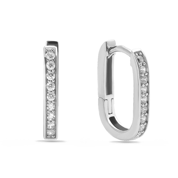 Klappcreolen Silber 925 rhodiniert - 15x10,5mm - 18 Zirkonia - Hochglanz