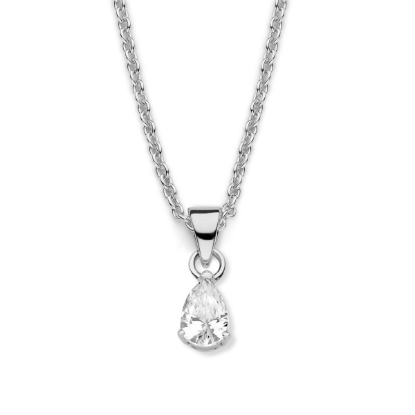 Collier mit Zirkonia in Tropfenform Silber 925 rhodiniert - 6x4mm