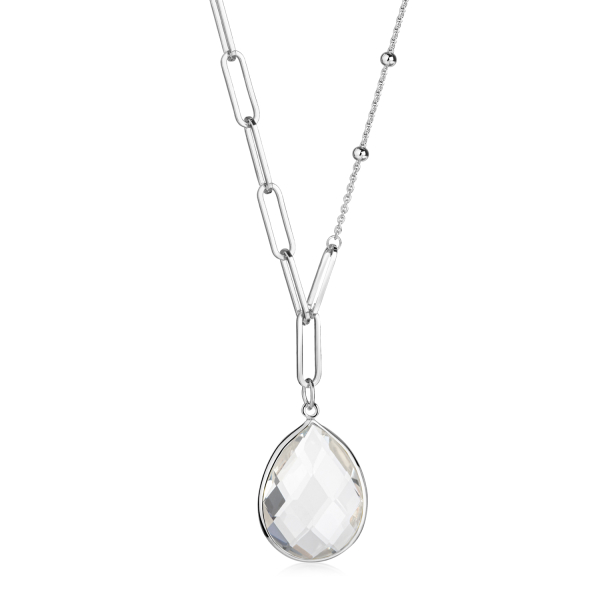 Y-Collier Silber 925 - Weißer Quarz in Tropfenform