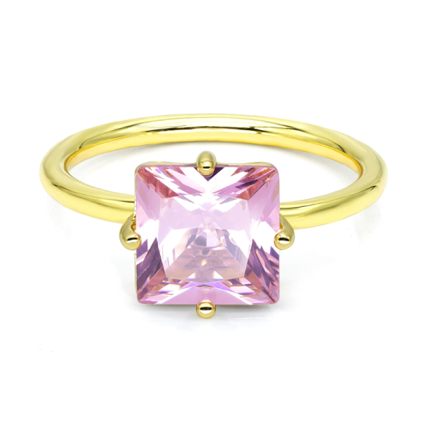 Damenring Zirkonia Pink Silber 925 vergoldet - 8x8mm