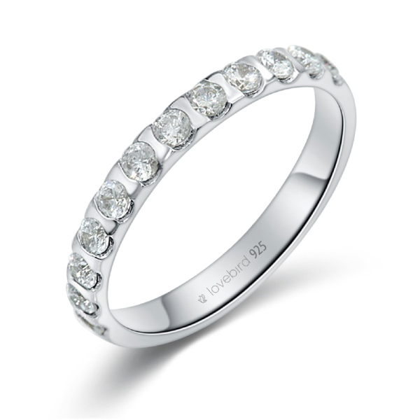 Lovebird Damenring Silber 925 rhodiniert - 12 Zirkonia - 101 Facetten