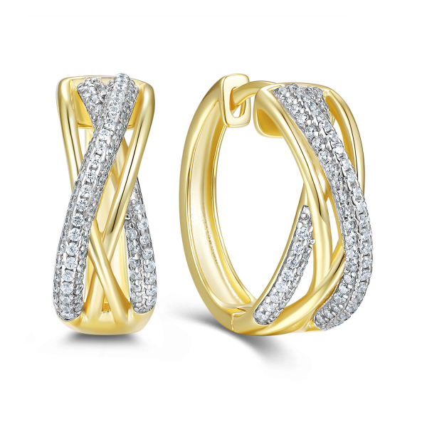 Klappcreolen Silber 925 vergoldet - 4-reihig - Ø 20mm - 68 Zirkonia