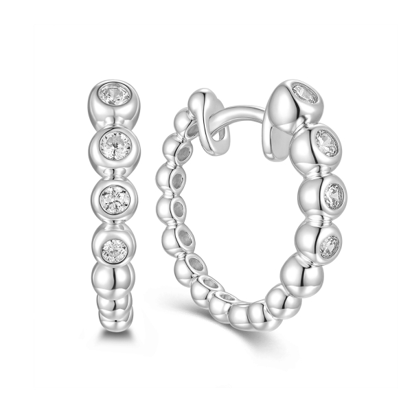Klappcreolen Silber 925 rhodiniert - Ø 16mm - 8 Zirkonia - Kugeln