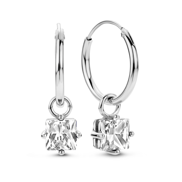 Creolen 15mm mit Zirkonia-Anhänger Silber 925 rhodiniert - Zirkonia 6x6mm