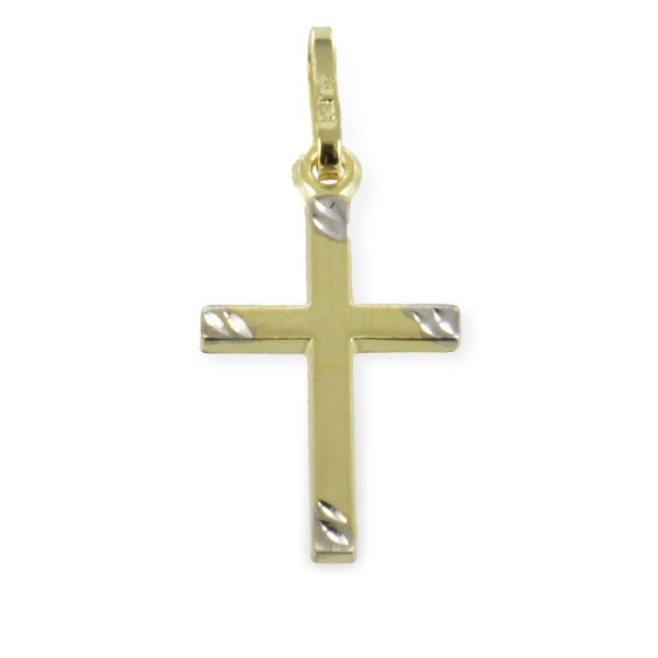 Kreuzanhänger Bicolor Gold 333 teilrhodiniert - 22x10mm