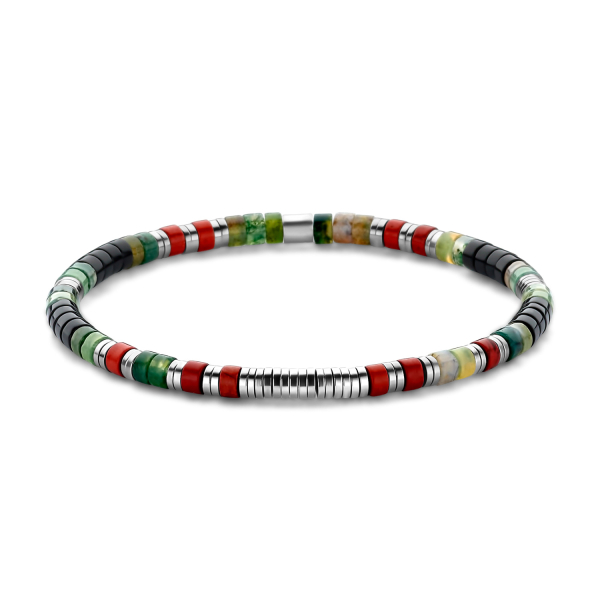 Frank 1967 Armband Edelstahl IPS - Schwarzer Achat, grüner Achat und roter Stein 4mm
