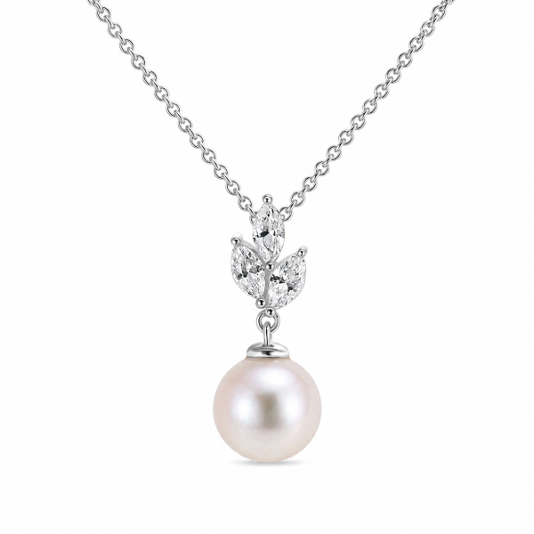 Collier Süßwasser-Zuchtperle und 3 Zirkonia Silber 925 rhodiniert - Ankerkette 45cm