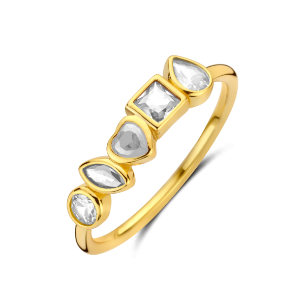 Damenring Silber 925 vergoldet - 5 Zirkonia - 4,5mm breit
