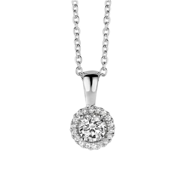 Collier mit Zirkonia rund Silber 925 rhodiniert - 6mm - 19 Zirkonia