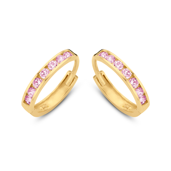 Klappcreolen Gold 585 - 14 Zirkonia rosa - Ø 11mm - 1,8mm breit