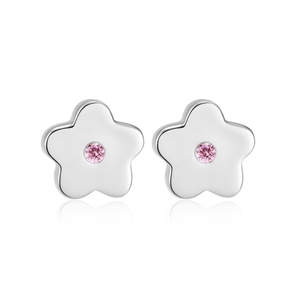 Ohrstecker Blume mit pinkem Zirkonia Silber 925 rhodiniert - Ø 6,5mm