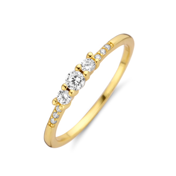 Damenring Silber 925 vergoldet - 9 Zirkonia - 3mm breit
