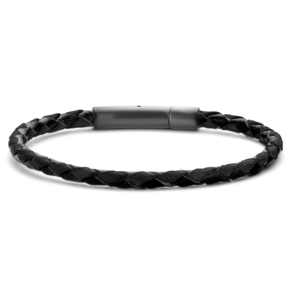 Frank 1967 Armband Echtleder Schwarz Geflochten Edelstahl - 4mm breit