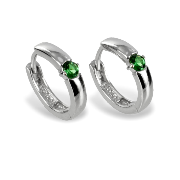 Klappcreolen Silber 925 rhodiniert - Ø 14mm - Zirkonia in Smaragdgrün