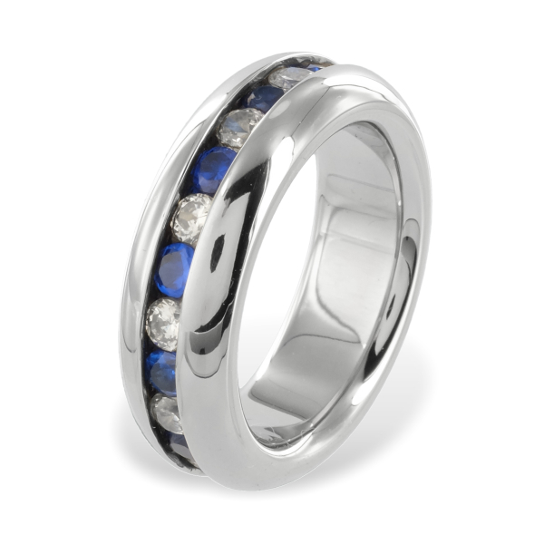Ring Zirkonia Edelstahl - Weiß und Blau - Kanalfassung