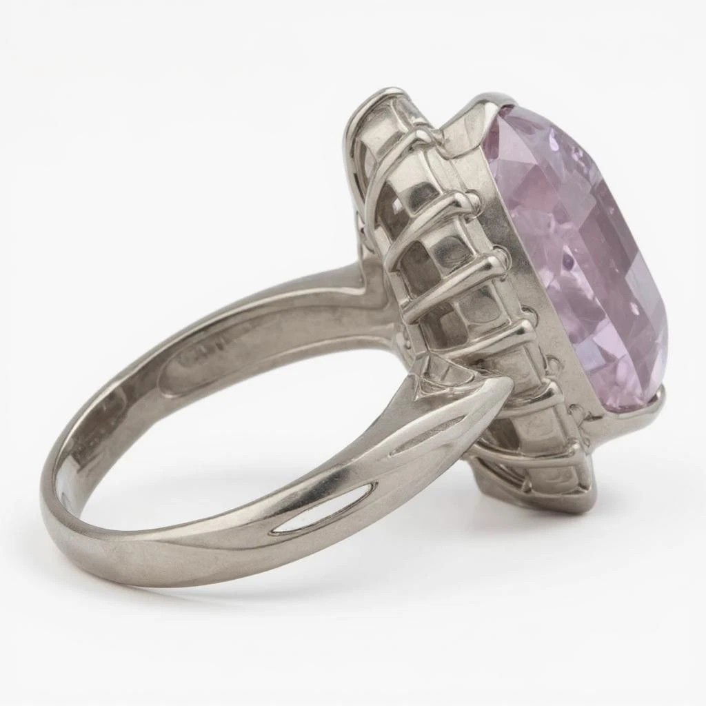 Cocktailring Platin 900 mit Kunzit 7,97ct und 16 Diamanten 1,28ct - Ringgröße 51 - Bild 2