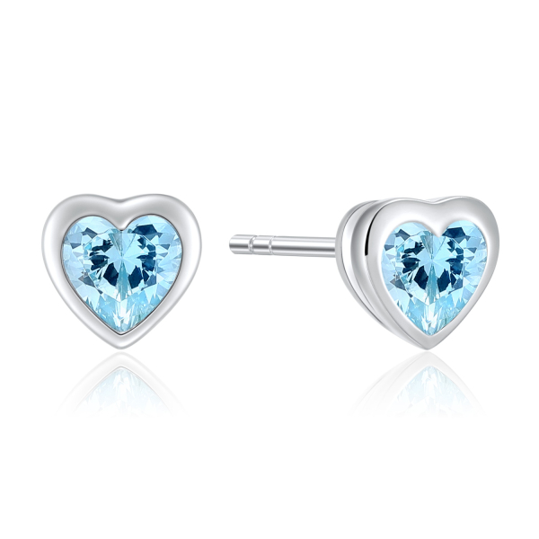 Ohrstecker Herz Silber 925 rhodiniert - Zirkonia hellblau - 6,7x6,5mm