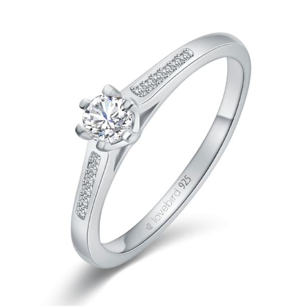 Lovebird Damenring Silber 925 rhodiniert - 13 Zirkonia - 101 Facetten