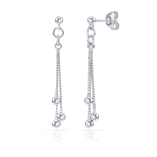 Ohrstecker mit Ketten-Behang und Kugeln Silber 925 rhodiniert