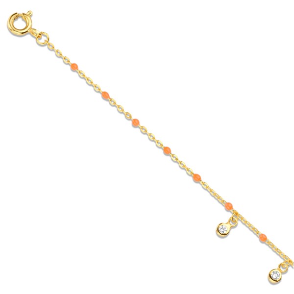 Armband Silber 925 vergoldet - 3 Zirkonia und Emaille-Perlen Orange